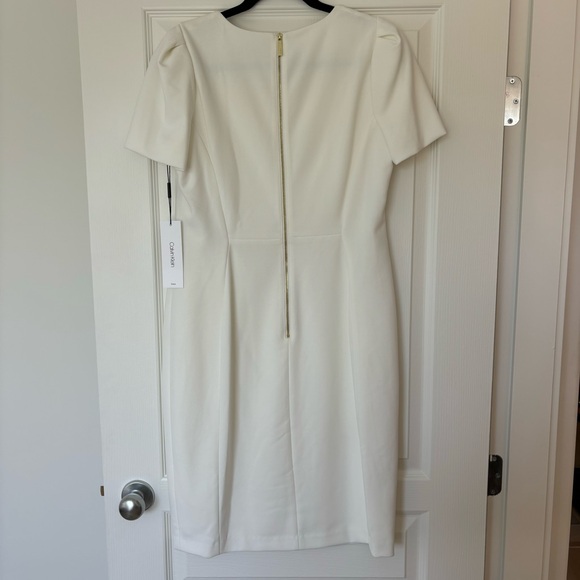 Calvin Klein | BNWT Tulip Sleeve Off-White Sheath Dress - Size 12 - Picture 4 of 10